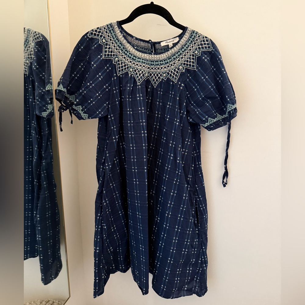 Madewell Blue Embroidered Mini Dress